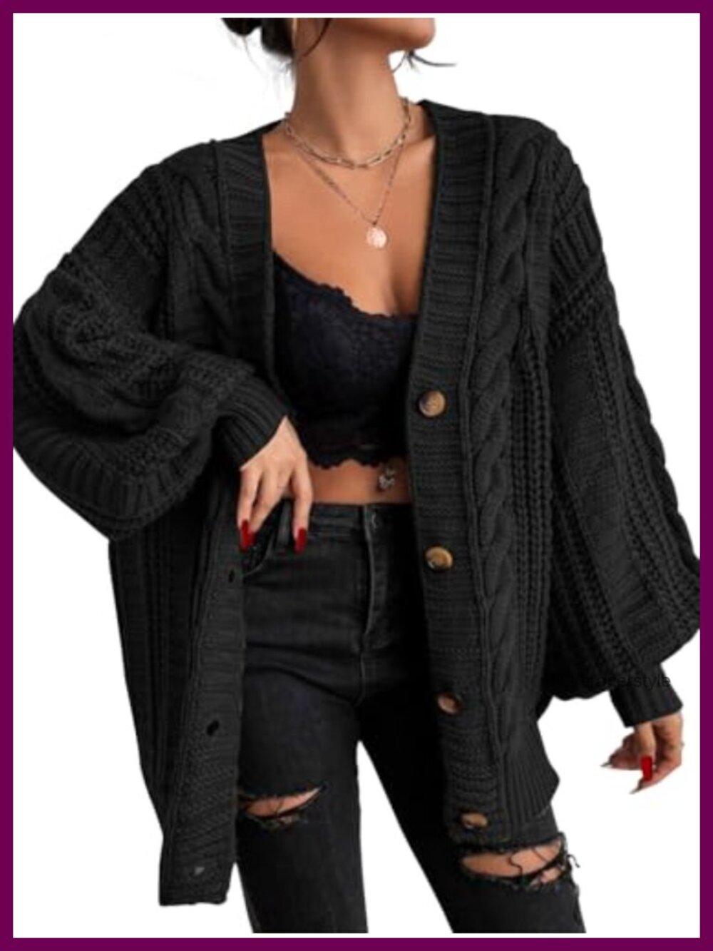 Womens Oversized Button Down Cable Knit Cardigan Sweater Fall Winter